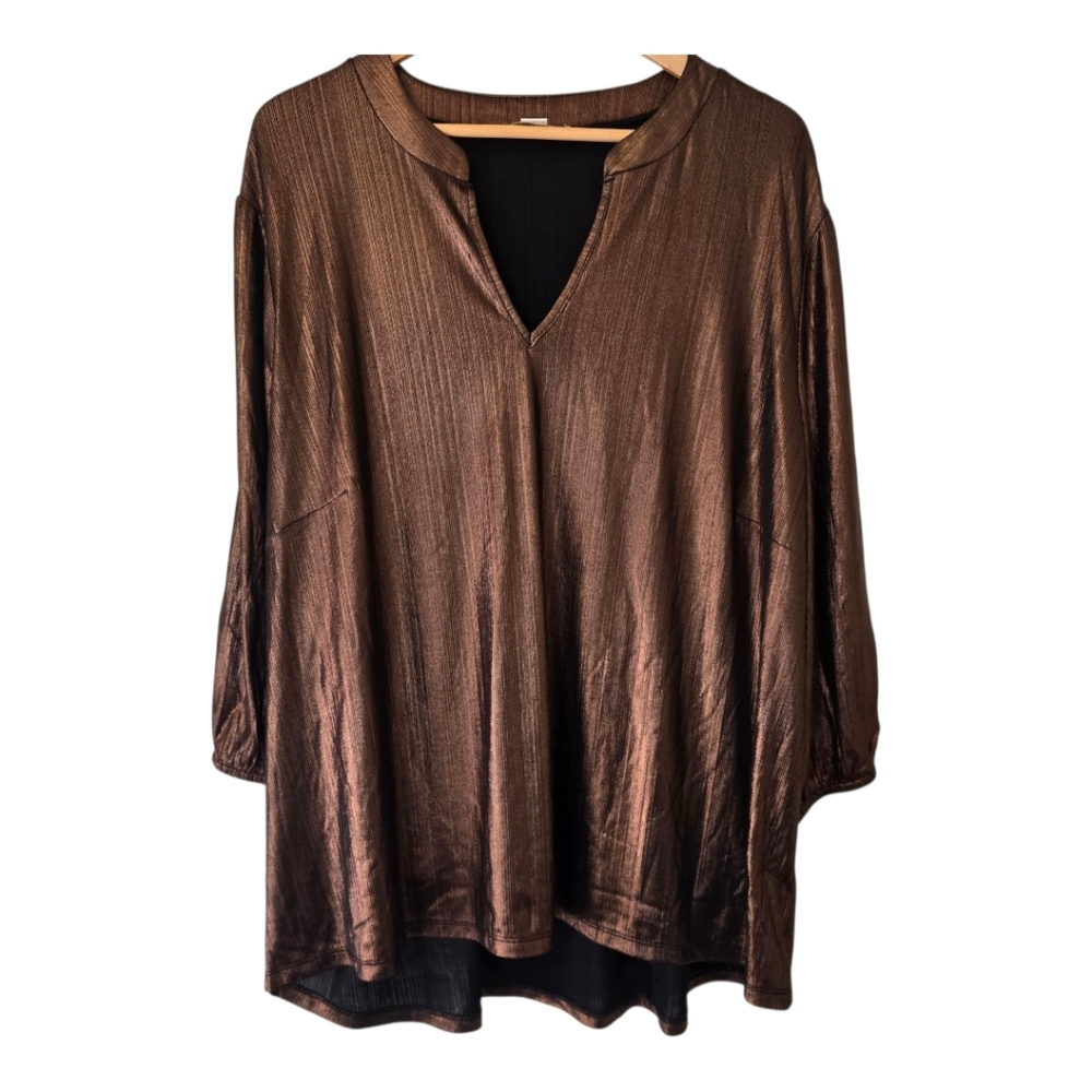 Copper & Ella Plus Size Metallic Bronze 3/4 Sleeve Blouse 2x